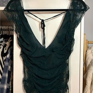 Free People Dark Green Lace Blouse